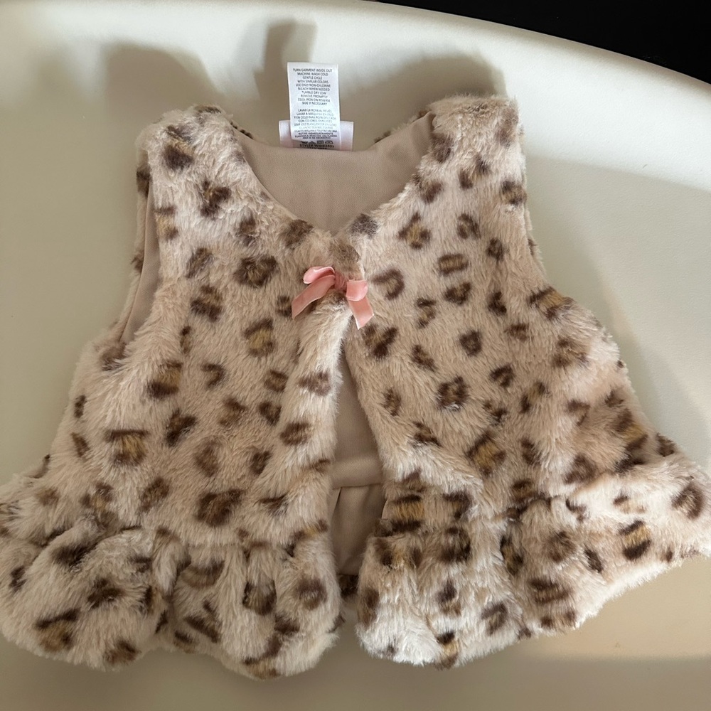 Little Lass Cream and Brown Faux Fur Vest